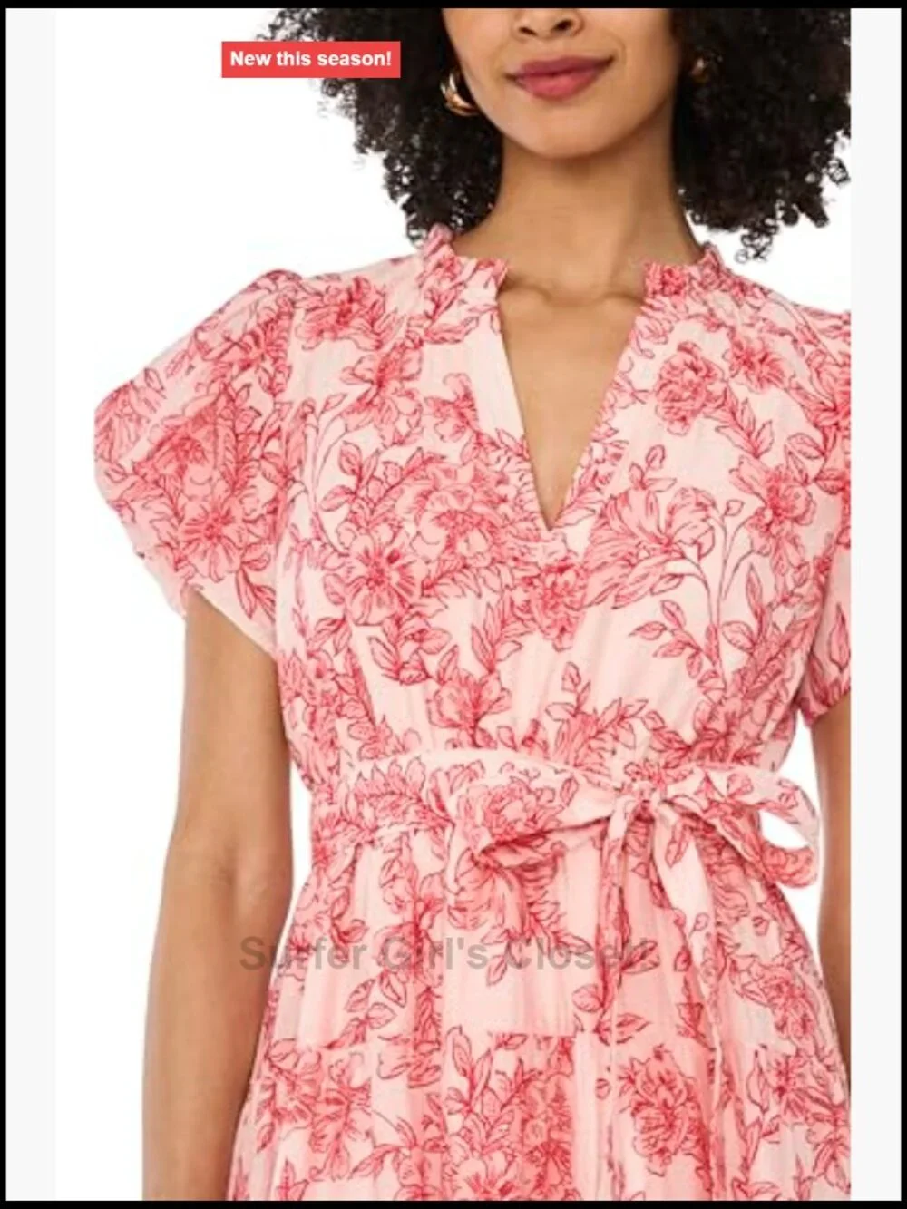 Floral Notch Neck Short Sleeve Midi Dress 100% Rayon